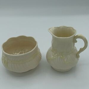 Belleek sugar and creamer ribbon design vintage very good condition